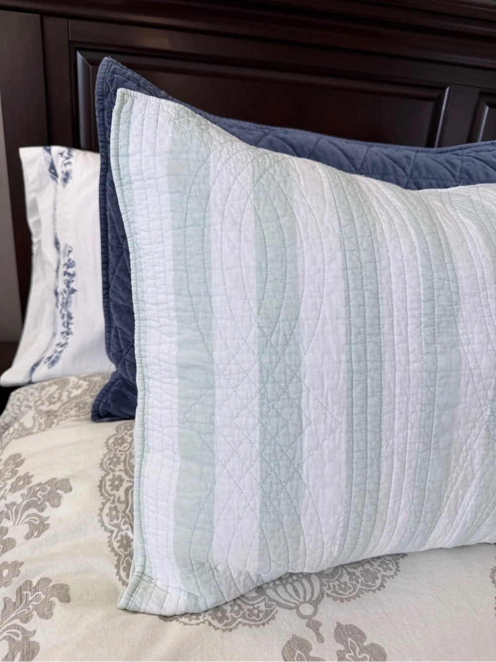 C&F Home Quilted Striped Standard Pillow Sham Pale Green